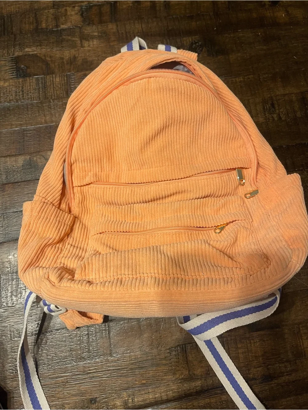 wild fable Peach Corduroy Backpack with Striped Straps